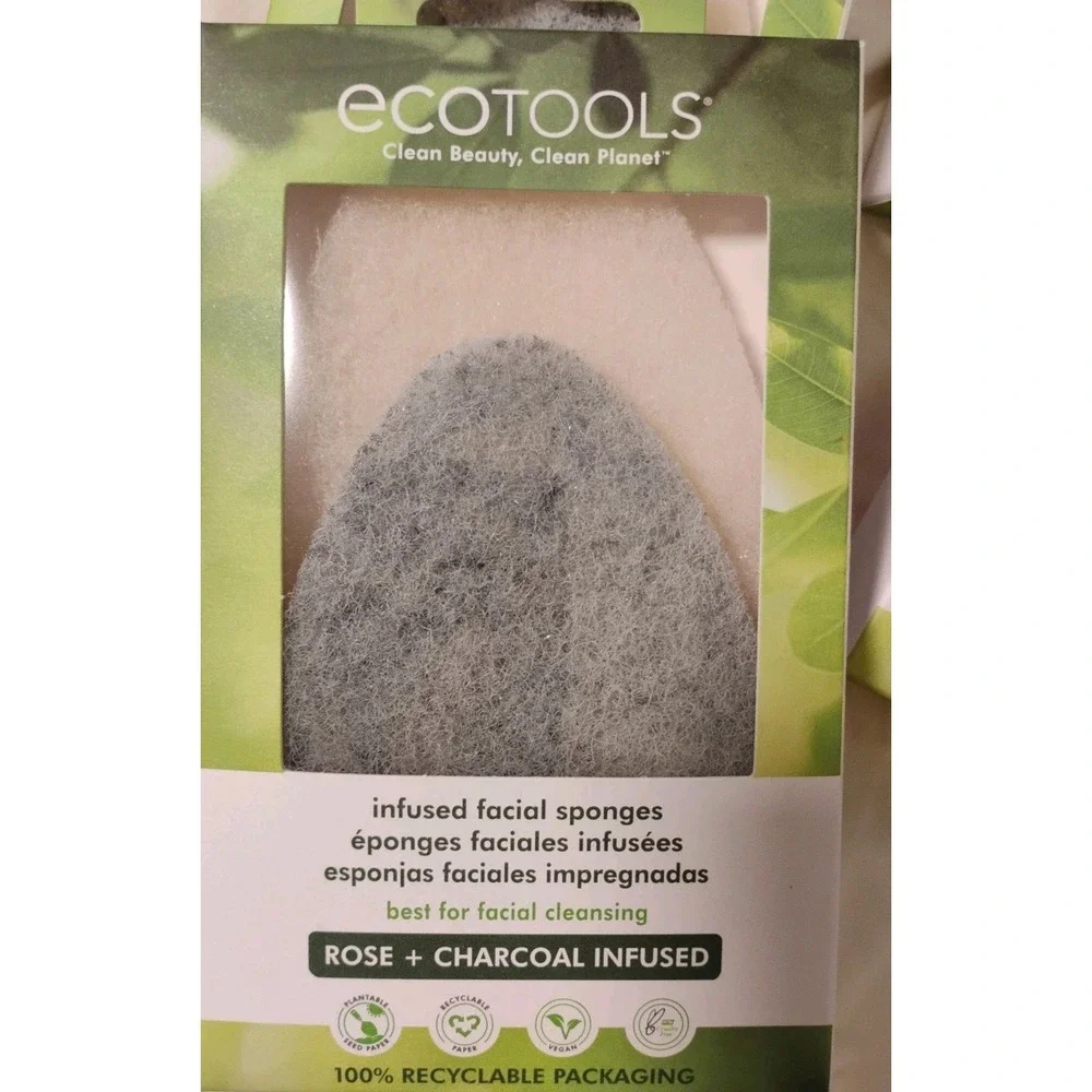 5 x 2pc Sets #7540 Ecotools Rose+Charcoal Infused Clean Planet Facial Sponges